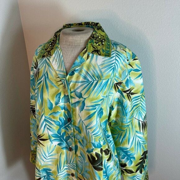 Blast Leaf Print Beaded Light Jacket or Blouse L Large - Picture 4 of 6